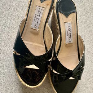 JIMMY CHOO Leather Wedge Sandals Size 37,5